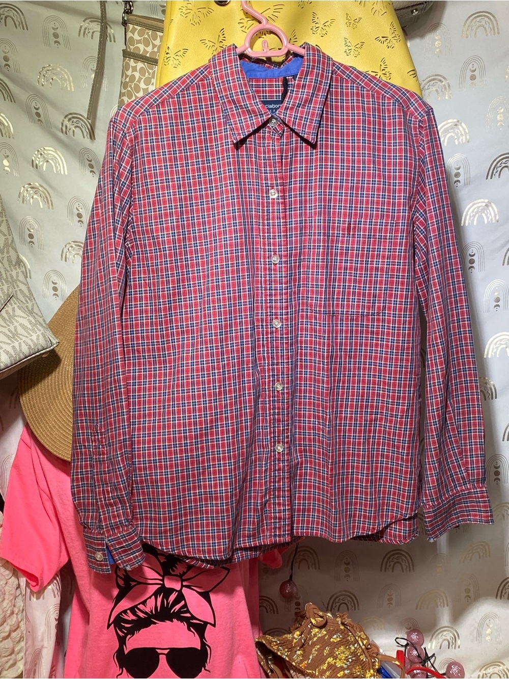 Liz Claiborne Red and Blue Plaid Button-Down Shirt